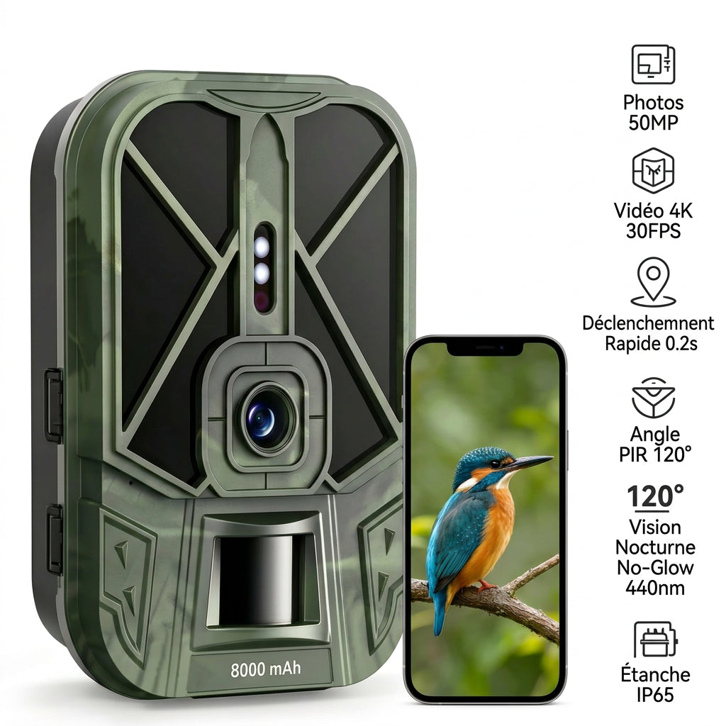 Caméra de Chasse 4K 50MP – Batterie 8 000 mAh