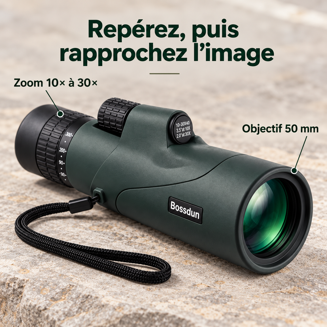 Monoculaire 10-30x50 Zoom – BAK4, FMC et IPX5 — caractéristiques et bénéfices