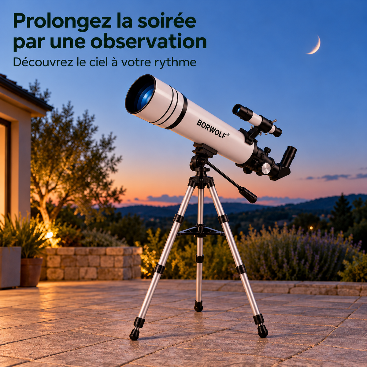 Télescope Astronomique 70/400 mm – Observation de la Lune — mise en situation